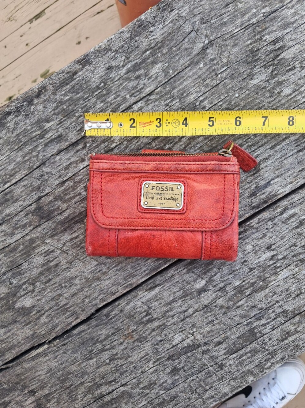 Vintage Fossil Red Leather Compact Zip Card Wallet